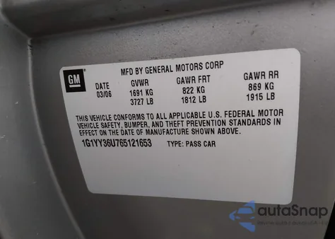 2006 Chevrolet Corvette из США, поврежденный, VIN 1G1YY36U765121653